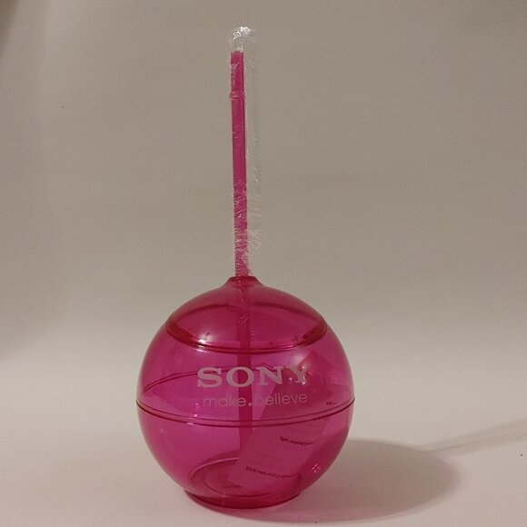 CUTE SONY Music Round Pink Sipper Water Bottle Travel Mug w/Straw BNIP - Picture 6 of 7
